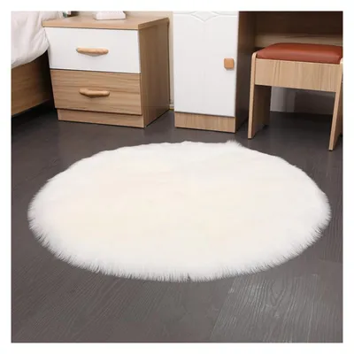 Produktbild von Runder Kunstfell Teppich 150x150cm Weiß Flauschig Longhair Waschbar