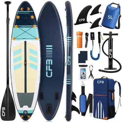 Produktbild von SUP-Board 320x84x15 cm, Bis zu 160 kg, extra breites iSUP, Aufblasbares Stand Up Paddle Board mit Paddel, Pumpe, Rucksack, für Anfänger und Erwachsene