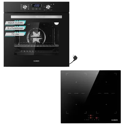 Produktbild von KB ELEMENTS Sparset, Einbauherd Set, Herdset, Induktionskochfeld 60cm, Einbaubackofen 60cm, 9 x Funktionen, AQUA CLEAN