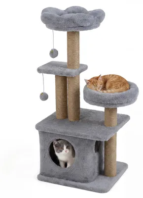 Produktbild von FANTASK 96 cm Katzenkratzbaum mit Katzenhöhle, Plattform, Katzenbett, 2 Spielbäl