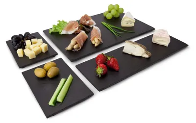 Schiefer-Servierplatten-Set 4-teilig, 30x20x1,5 cm, glasiert