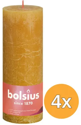 Productafbeelding van 4x Bolsius Rustiekkaars Shine 190/68 Honeycomb Yellow (1 stuk)