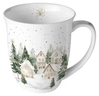 Produktbild von Porzellan Tasse Schnee Häuser Landhausstil 0,4L