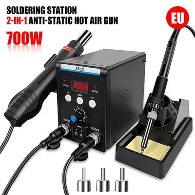 Productafbeelding van 2-in-1 soldeerstation - D-8586 - Heetluchtföhn - Soldeerbout - LCD-dubbeldisplay - 700 W - 220 V - Geschikt voor SMD-reparaties