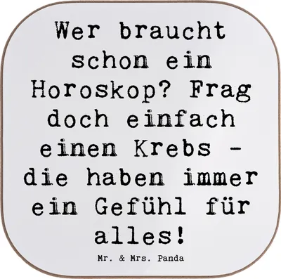 Produktbild von Mr. & Mrs. Panda Untersetzer für Gläser Spruch Krebs Gefühl - Weiß - Geschenk, Geschenke Sternzeichen, Coaster, Tierkreiszeichen, Horoskop, Tischuntersetzer, Astrologie