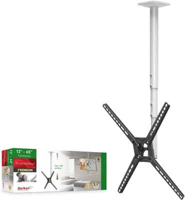 Productafbeelding van Cm lange witte tv - Plafondsteun - 13-65 inch Full Motion - 3 bewegingen platte - Gebogen schermbeugel - Geschikt voor maximaal 40 kg