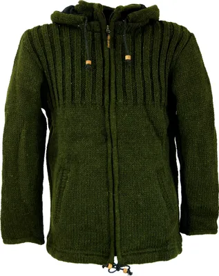 Produktbild von Strickjacke Wolljacke Nepaljacke Olive - Modell 2, Herren, Grün, Wolle, Größe: L