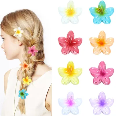 Produktbild von 8er Set kleine Kunststoff Blumen Haarklammern 4cm Hawaii Haarspangen
