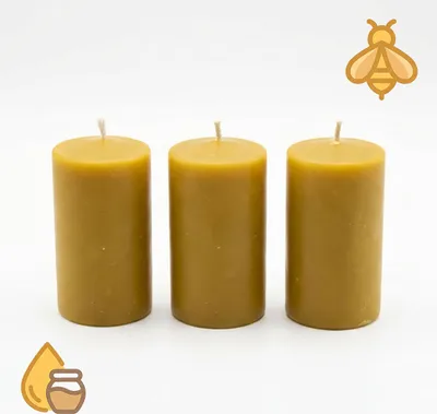 Obrázek produktu pro Sada 3 svíček ze 100% včelího vosku, 10 cm, ručně vyráběné, ekologické, prémiové