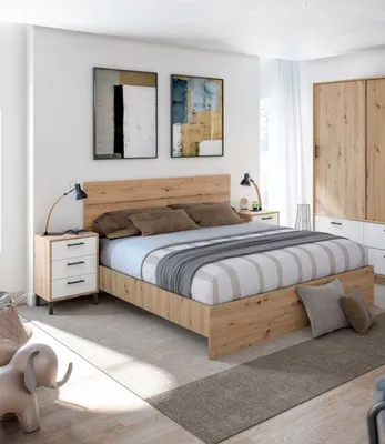 Produktbild von Bett-Set >ENZO< (4-teilig) in Nodi Eiche Nachbildung / weiss - 246x60x206 (BxHxT)