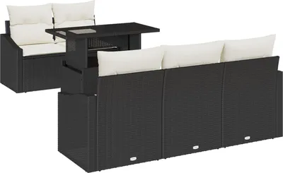 Produktbild von Möbel 6-teiliges Garten-Sofa-Set mit Kissen Schwarz Poly-Rattan - Gartensofas 3348913
