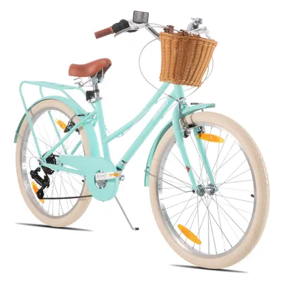 Image de Vélo pour enfant, modèle fille, tailles 20/24 pouces, 7 vitesses Shimano, freins V-Brake, panier en osier, style princesse