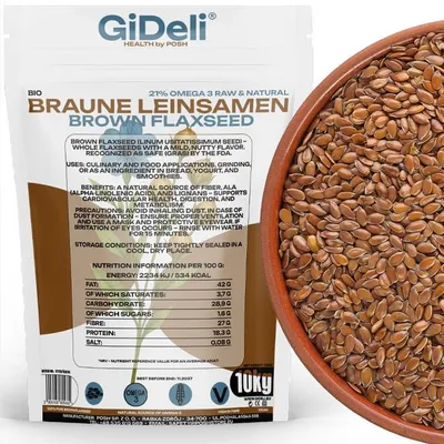 Produktbild von Braune Leinsamen 10kg Ganze Körner Vegan Natur Ballaststoffreich Backen GiDeli