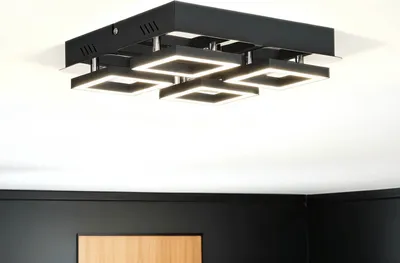 Produktbild von Deckenleuchte LED 25 cm breit Schwarz Chrom quadratisch neutralweiß 4200 K 1200 lm