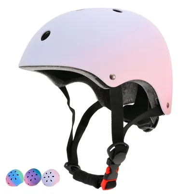 Produktbild von Kinder Fahrradhelm Skaterhelm verstellbar für Mädchen Jungen Jugend M Rosa Blau Farbverlauf