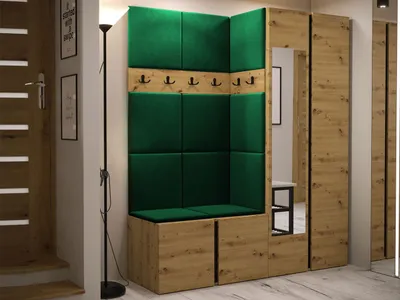 Obrázok produktu pre Stena do predsiene s čalúnenými panelmi 42x42 SELAND 10 - dub artisan / zelená
