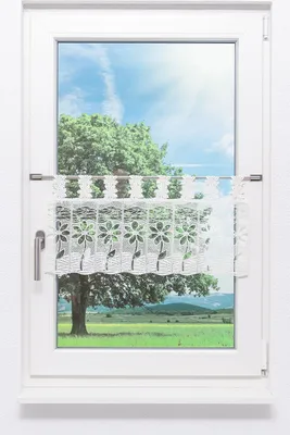 Produktbild von Scheibengardine Plauener Spitze - Blüte (Bx H) 40cm * 32cm weiß