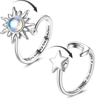Immagine prodotto di Adramata Set di 2 anelli Fidget Girasole d'argento Donna Anti Stress Spinner