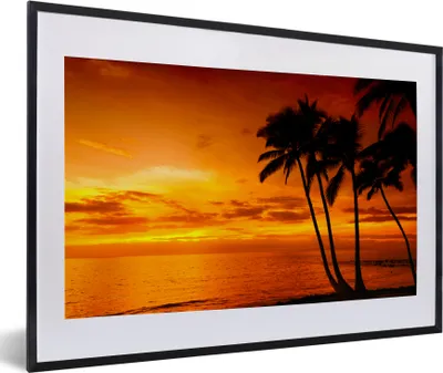 Produktbild von MuchoWow® Gerahmtes Poster Palme - Sonnenuntergang - Tropisch - Orange - Meer 60x40 cm - Poster mit Schwarzem Bilderrahmen Wandposter Rahmen Foto Bilder - Schlafzimmer - Plakat in Rahmen - Drucken