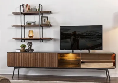 Immagine prodotto di rtv lavagna porta tv mensole credenza soggiorno legno marrone moderno