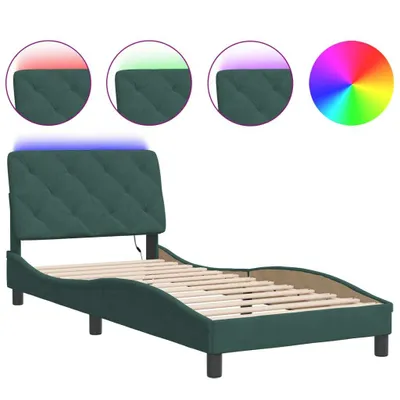 Immagine prodotto di Struttura letto con luci LED verde scuro 90x200 cm in velluto