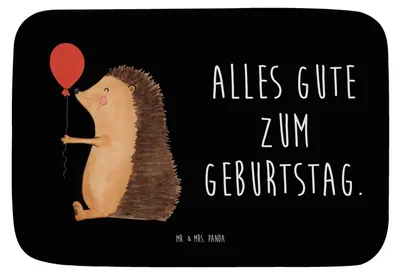 Produktbild von Mr. & Mrs. Panda Badezimmerteppich Igel Luftballon - Schwarz - Geschenk, Glückwunsch, Lustige Sprüche, Badematte, Ballon, Badvorleger, Happy Birthday, Badteppich