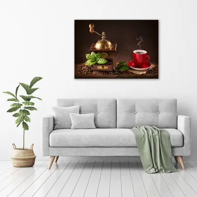 Produktbild von Tulup® Glas-Bild - 100 x 70 - Wandbild aus Glas - Wandkunst - Wandbild hinter gehärtetem Sicherheitsglas - Essen & Getränke - Kaffee Mühle - Rot