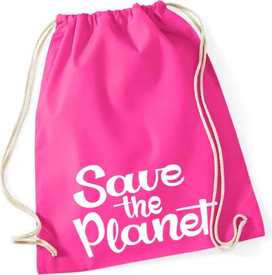 Produktbild von Huuraa Turnbeutel Save the Planet Schriftzug 12 Liter Fuchsia Baumwolle Rucksack Geschenkidee