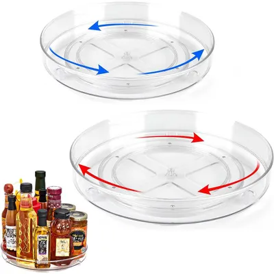 Obrázek produktu pro Stojan na kořenky Multifunkční otočný organizér 2 kusy, otočný o 360°, 2 velikosti, protiskluzový, univerzální kuchyňský organizér, do kuchyňské skříňky lednice