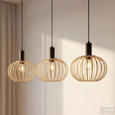 Produktbild von home24 Pendelleuchte - 3-flammig - Bambus / Eisen