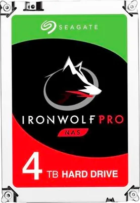 A product shot of a Seagate IronWolf Pro 4TB hard drive.