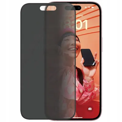 Imagen del producto de Protector de pantalla PanzerGlass SP para iPhone 15, con protección de privacidad UWF y aplicador