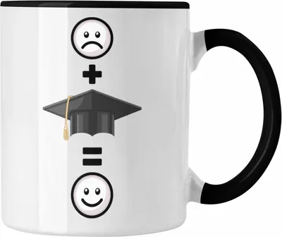 Produktbild von Trendation - Abschluss Tasse Geschenk für Bestandene Prüfung Abitur Bacherlor Master Lustige Geschenkidee :( + Abschluss = :) Geburtstag (Schwarz)