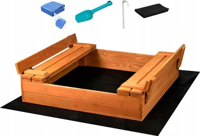 Obrázek produktu pro Dětské dřevěné pískoviště s poklopem a lavičkami Baby Mix 100x100 cm