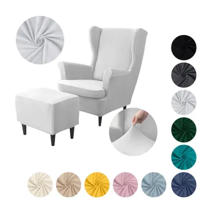 Produktbild von MEBLE ODNOWA, Ohrensesselbezug & Poufbezug, Sesselbezug, Sesselhusse, Samt, Hellgrau, 1 Set, Velours, elastisch, Sesselbezüge, maschinenwaschbar, Ohrensessel + Pouf
