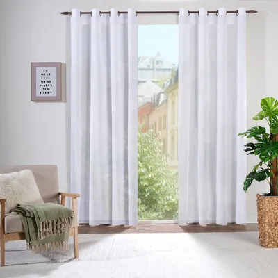Produktbild von heimtexland ® Ösenschal Leinen Optik Transparent Gardine Extra Lang HxB 280x140 Deko Vorhang Typ690 Weiß