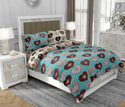 Obrázok produktu pre Obliečky 200x220 cm + 2x70x80 cm, 3-dielna súprava, 100% bavlna (bavlnený satén), zips, Srdiečka, viacfarebná - SOVIO | So.9017