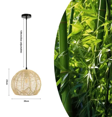 Image de Immax BOHO PELO, suspension design, diamètre 30 cm, culot E27, rotin naturel