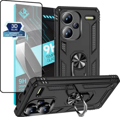 Produktbild von Armor Outdoor Handyhülle für Xiaomi Redmi Note 13 Pro+ 5G Handy Panzer Case Schutzhülle mit 9H Displayglas Displayschutz Farbe: Schwarz