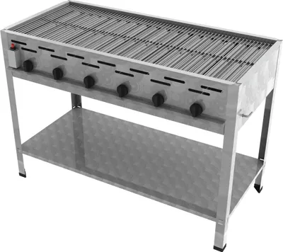 Produktbild von Gasgrill 6-flammig Edelstahl mit Piezozündung und thermischer Flammüberwachung für Gastronomie