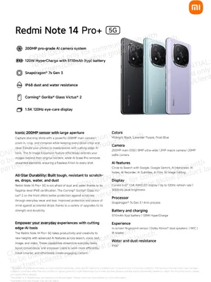 Zdjęcie produktu dla Xiaomi Redmi Note 14 Pro+ 5G Smartphone 12/512GB Lavender Purple