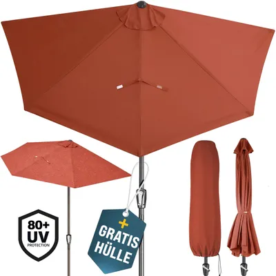 Immagine prodotto di Kingsleeve Ombrellone Mezzaluna a Parete Ø2,7m con Manovella UV80+ Idrorepellente Giardino Balcone Terracotta