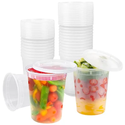 Produktbild von Set von 24 Wiederverwendbaren Plastik-Aufbewahrungsbechern mit Deckel 950ml