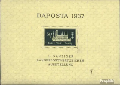Produktbild von Briefmarken Danzig 1937 Mi Block1b (kompl.Ausg.) postfrisch DAPOSTA
