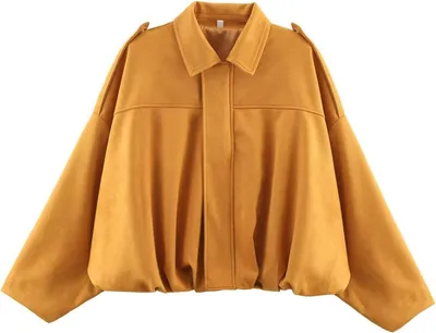 Image de Veste pour femme ASKSA : veste courte oversize en simili daim, style bomber, col à revers, look streetwear, veste d'hiver (jaune, M)