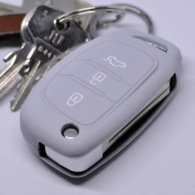 Produktbild von Auto Schlüssel Hülle Silikon Schutz Cover Grau kompatibel mit Hyundai i10 i20 i40 ix25 ix35 Tucson Accent Ioniq Sonata Tucson Santa Fe 3 Tasten Klappschlüssel