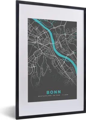 Produktbild von MuchoWow® Gerahmtes Poster Stadtplan - Bonn - Deutschland - Karte 40x60 cm - Poster mit Schwarzem Bilderrahmen Wandposter Rahmen Foto Bilder - Poster in Rahmen