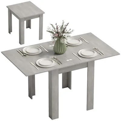 Immagine prodotto di HOMCOM Tavolo da Pranzo Allungabile per 4-6 Persone in Legno e Acciaio, 140x80x77.5 cm, Grigio e color Legno