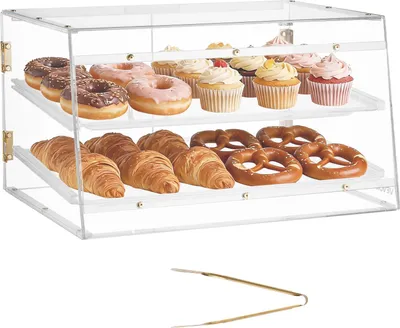 Immagine prodotto di VEVOR Vetrina per dolci a 2 ripiani, vetrina professionale per panetteria in acrilico trasparente, vetrina da banco con porta posteriore magnetica e divisorio rimovibile per biscotti, dessert e ciambelle, 526 x 400 x 305 mm