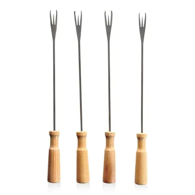 Image de Fourchettes à fondue Boska Oslo / pour fondue au fromage ou au chocolat / acier inoxydable / bois / brun / argent / 270 mm